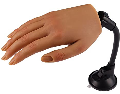 KnowU Silicone Hand Training Manicure, False Hand with Stand, Hand Training for Nails, Acrylic Nail Practice Hands, Beautiful Practice Hand Mould. Colour 4# Left