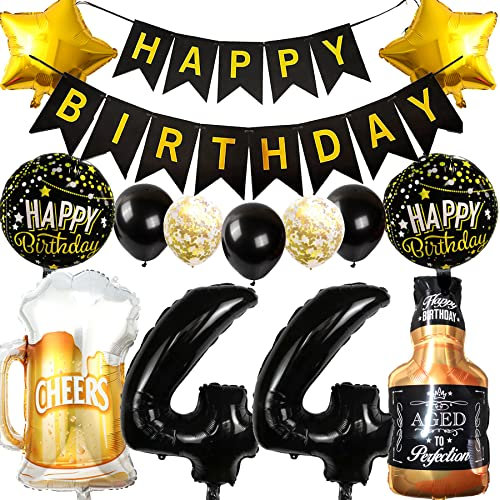 Ouceanwin Luftballon 44. Geburtstag Deko Männer Frauen, Ballons Geburtstagsdeko 44 Jahre Mann Frau, Folienballon Weinflasche Bier Deko Helium Ballon Whisky für 44 Jahr Geburtstag Party Deko