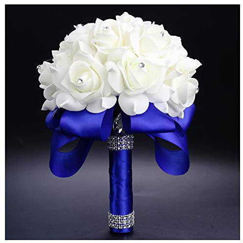 SHTGOI Brautstrauss Brautstrauß Hochzeitssträuße mit Strass Blumensträusse Schaumstoff Blumenstrauß Gefälschte Rose Braut Bouquet Rosenstrauß Kunstblumen für Hochzeit Dekoration Dunkelblau