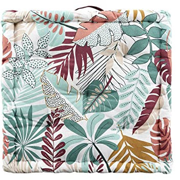 DOULITO Bodenkissen – 60 x 60 cm x 10 cm – Blätter Grün, Rosa und Weiß – Weiß