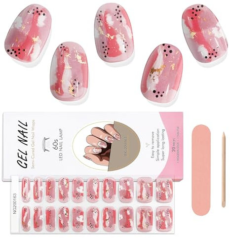 EBANKU 20PCS Pink Gold Foil Gel Nail Stickers, UV Gel Nail Strips for Nails, Long Lasting, DIY Nail Art