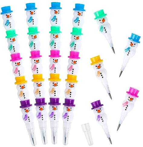 Gukasxi 5 Stück Weihnachten Stapelbarer Bleistift | 5-in-1 Schneemann Mini Bunt für Kinder Jungen Mädchen Geburtstag Gastgeschenke Party Zubehör