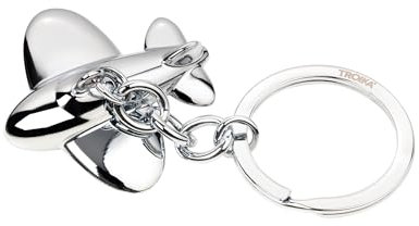 TROIKA Schlüsselanhänger Flugzeug JETSETTER – startendes Flugzeug – niedlicher keyring Ferienflieger zum Abheben, hochwertiger Metallguss – inkl. Schlüsselring – verchromt – silberfarben Original
