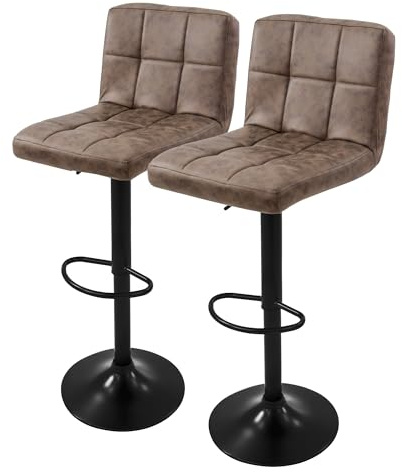 ML-Design Barhocker 2er Set, Bezug aus Kunstleder, Braun, Gepolsterter Barstuhl mit Rückenlehne und Fußstütze, Tresenhocker höhenverstellbar, 360° drehbar, Bistrohocker Hocker Drehstuhl Barstühle