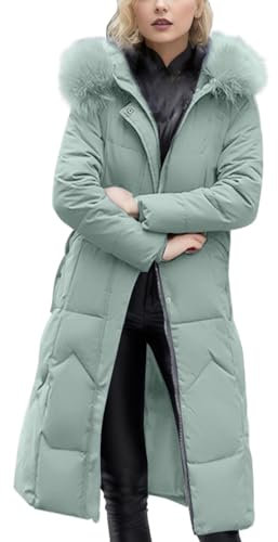 Cihdmfb Wintermantel Damen Lange Winterjacke Warm Steppjacke Mit Kapuze Retro Einfarbig Lang Jacke Mantel Knielang Winterparka Winter Baumwolljacke mit Reißverschluss und Tasche(E Grün,4XL)