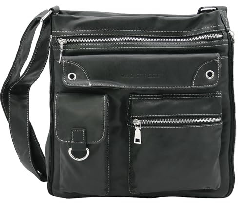 BAG STREET - Damen Handtasche mit vielen Fächern - Vintage Umhängetasche Crossbody Schultertasche - 32 x 32 x 14 cm (Schwarz)