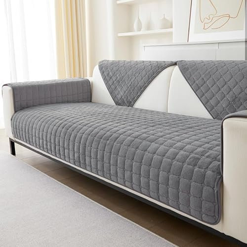 GKXLH Sofa überzug Waschbar - Neue Weiche Flanell Sofa Cover, rutschfeste Sofabezug 2 3 4 Sitzer Couch überzug Sofa Bezug für Sektionssofa, Sofaüberwürfe L Form Möbelschutz (Grau, 70x150cm)