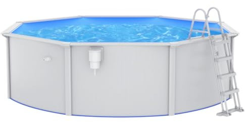 Willood Stahlwandpool Set Robuster Pool in Weiß mit winterfester Blauer Innenfolie mit Sicherheitsleiter 460x120 cm