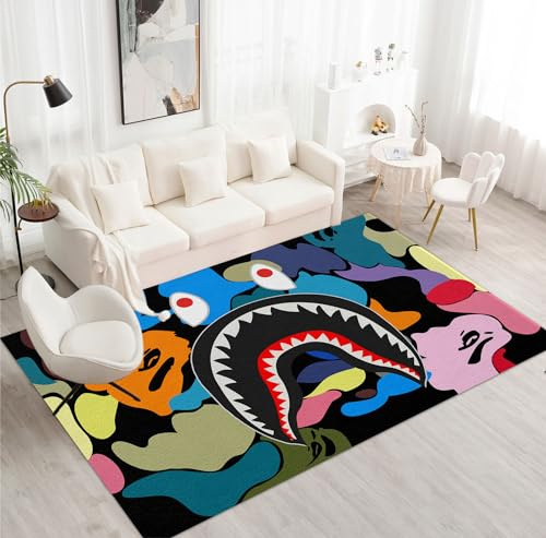 Hypebeast Hai-Teppich, Camouflage-Teppich, modern, groß, beliebter Teppich, coole Straßendekoration, Teppich für Schlafzimmer, Wohnzimmer, Innen- und Außenbereich, Dekoration, Bodenmatte, 60 x 91 cm