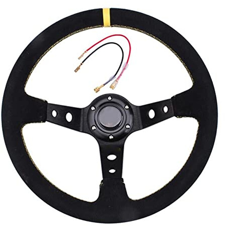 Slakerbe Sportlenkrad,13 Zoll 6-Loch Aluminiumlegierung Deep Dish Universal Rallye Racing Lenkrad Wildlederlenkrad Drifting Lenkrad mit Horn/Wire,Gelb