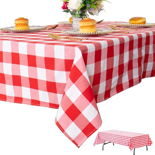 Shunshi 2 Pack Plastic Tablecloths 137x274cm, Disposable Checkered Rectangle Tablecloth, Waterproof and Spillproof Party Table Covers Wipe Clean for Party Supplies(Red Gingham)
