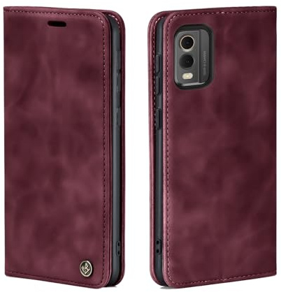 LBH Handyhülle für Nokia C32 in Weinrot mit Karten- und Geldfach Smartphone Hülle mit Standfunktion Flip Case Schutzhülle Magnetverschluss Vintage
