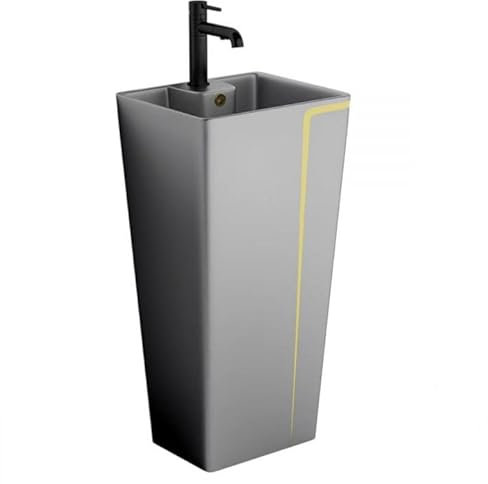 EGO INTERIORS Royalty Line | Bodenkeramikwaschbecken, 43x36x86 cm, mit Hahnloch und Überlauf, ohne Ventil | Gun Grey | rechteckiges Bodenwaschbecken | antibakteriell und pflegeleicht