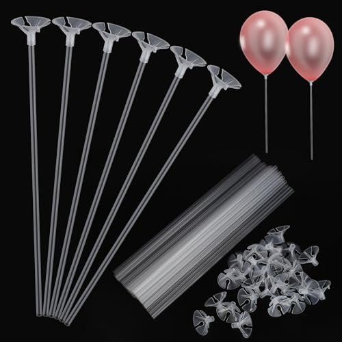 100 Stück Luftballon Stäbe, Plastik Luftballon Halter, Wiederverwendbare Ballonstäbe, Transparent Luftballonhalter für Geburtstagsfeiern, Familienfeiern und Tischdekorationen