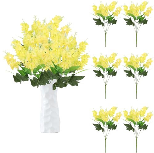 astylishome Fleurs artificielles jaunes pour tombes extérieures – Bouquet de jacinthe d'extérieur – Faux bouquets de simulation pour restaurant, banquet, table de mariage, vase décoratif 1410
