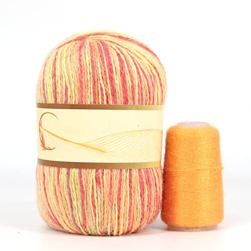 Garn, Garn zum Häkeln, In Regenbogenfarben gefärbtes Kaschmirgarn, weiches Nerzsamt-Wollgarn for Handstricken, langes Plüschhaar, Häkelgarne for Häkeln im Winter(D025)