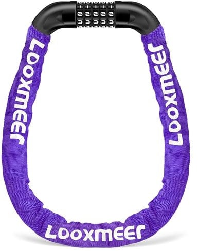 Looxmeer Bike Lock Heavy Duty, 90cm(3ft) Bicycle Lock, High Security Bike Locks, 12 Colors Cycle Locker, 5-Digit Combination Bikes Chain Locker, Cycling Locks for Motorbike Scooter Door Fence, Purple