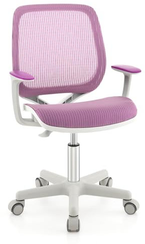 DREAMADE Schreibtischstuhl Kinder, Sitzhöhe 43-55cm verstellbar, Ergonomischer Kinderdrehstuhl auf Rollen mit Armlehnen & Rückenlehne, Bürostuhl Drehstuhl Kinderstuhl für Jungen und Mädchen (Lila)