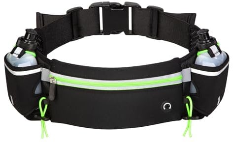 Ceinture Hydratation Running +2 Gourdes ✮Marque Francaise✮ Fluorescent Ceinture Running Homme Femme Sac Footing |Garantie à Vie| Ceinture Porte-bidons Running Vert Ceinture Porte Gourde Réfléchissant
