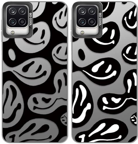 Tedyhulle 2 Stück Handyhülle für Samsung Galaxy A12 / M12 / A12 Nacho, Lustiges Lächeln Gesicht Muster, TPU Stoßstange mit hartem PC-Fall, Stoßfeste Kratzfeste schützende Handyhülle, Schwarzes Titan