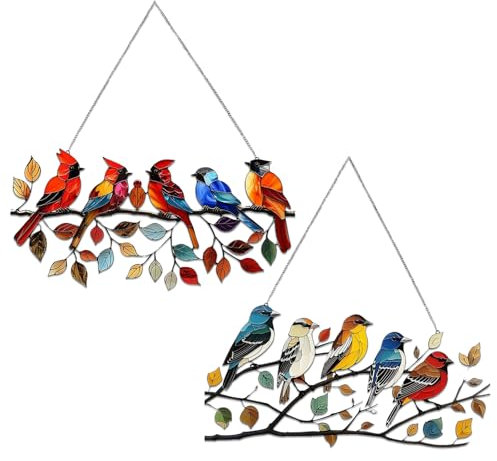 Decorazione per finestra da appendere, Decorazione da Parete in Metallo - Composizione Elegante di Uccelli e Rami Decorativi in Acrilico di Alta Qualità