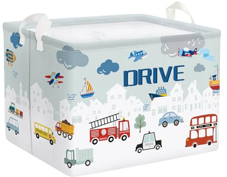 Clastyle Car Baby Laundry Hamper Collapsible Clothes Kids Storage Basket Waterproof Boys Toy Box for Nursery Room, City Car, 40 * 30 * 30 cm