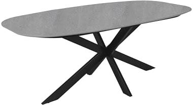 byLIVING Esstisch OVAL/Bootsform/Tischplatte in Naturstein-Optik grau/HPL-Beschichtung/Gestell Metall schwarz/Küchentisch/Esszimmertisch / 200 x 100, H 76 cm