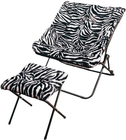 Ohrensessel mit Hocker Schlafsessel Klappbar Relaxsessel mit Hocker Plüschstoff, Faltbar, Stahlrahmen, Relaxsessel & -liegen, für Wohnzimmer, Schlafzimmer(Zebra Print)