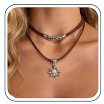 Inateannal Geschichtetes Leder Halsband Halskette Sonne Mondstein Anhänger Halskette Braun Wildleder Kragen Halskette Vintage Tribal Leder Halskette Schmuck Für Frauen