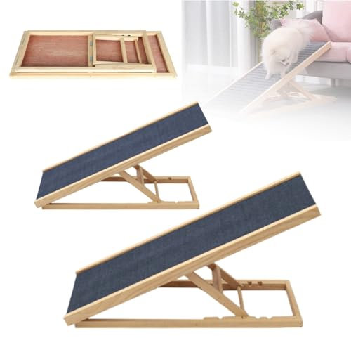 3-in-1 Hunderampe Auto/Bett/Sofa – 100cm Klappbare Katzenrampe aus Kiefernholz – Leicht & Höhenverstellbar (30/40/50/60cm) – rutschfeste Trittmatte – Ideal für Ältere Hunde