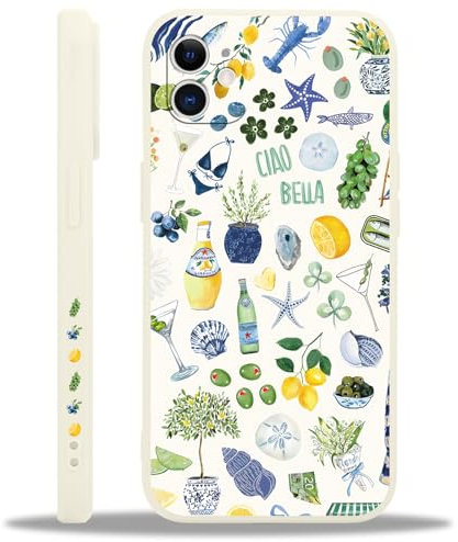 Krdvekm Handyhülle für iPhone 12 Hülle 6,1, Aesthetic Summer Collage Obst Muster Motiv Design für Mädchen Schutzhülle Kameraschutz Stoßfest Weiche Bunt Silikon TPU Bumper Case, Cremeweiß