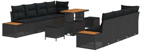 vidaXL Gartensofa-Set 11 STK. 10-Sitzanzahl Schwarz Poly Rattan
