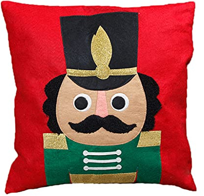 Cuscino natalizio a forma di schiaccianoci in feltro colorato con soldato di noce, decorativo, per divano o divano