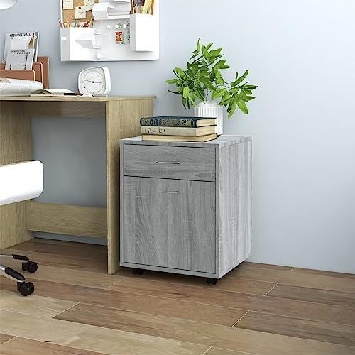 Zeehear Rollschrank Grau Sonoma 45x38x54 cm, Holzwerkstoff, mobil mit Rollen, 1 Fach, 1 Schublade, praktischer Storage Cabinet für Büro, Wohnzimmer, Sideboard