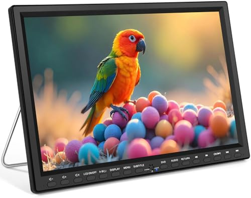 HotHat Car DVD Player, 14.1“ Large Screen Portable DVD Player with Stainless Steel Foldable Stand, Support Headrest Mount, 720P MP4 Video, USB/SD 500G, Region Free, AV in/Out, High Volume Speaker