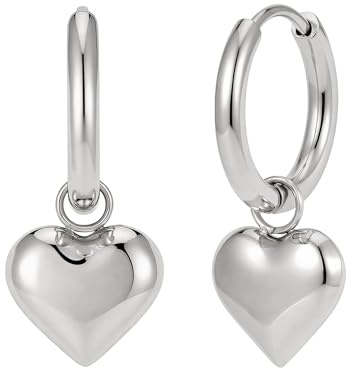 Creolen mit Anhänger – Herz Ohrringe Damen aus 316L Edelstahl in 18K Gold, Roségold oder Silber – wasserfest – Hängeohrringe (14 mm)