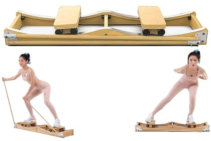 Amaibijin Holz-Ski-Simulator, Indoor-Ski-Simulator Mit Armlehne Und Edelstahl-Gleitschiene, Muskelreparatur-Kräftigungstraining, Cardio-Fitness-Geräte Für Das Heim-Fitnessstudio