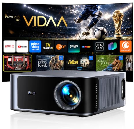 Beamer 4K [Schnellste VIDAA OS] Kompatibel mit Netflix, Dolby Audio & HDR10, 2000ANSI Smart Beamer Heimkino Autofokus Trapezkorrektur, Outdoor Projektor mit App Sprachsteuerung, WLAN/Bluetooth/Handy