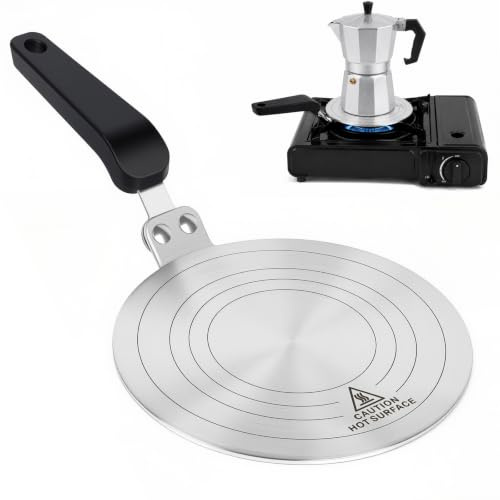 Dyserbuy Induction Hob Converter Plate, 13cm Adapter Plate for Moka Pots | with Heat Resistant Handle, for Pan, Coffee Makers and All Hob Types (5 inch)