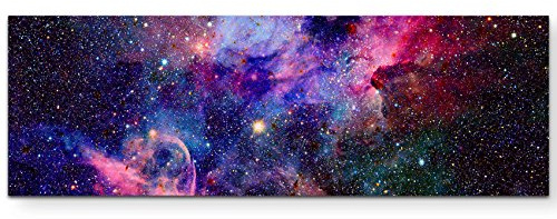 Nebel und Galaxien im Weltraum - Panoramabild auf Leinwand in 150x50cm