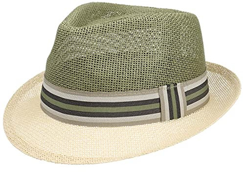 LIPODO Sombrero de Paja Twotone Trilby Mujer/Hombre - Playa Sol con Banda Grosgrain Verano Primavera/Verano - L (58-59 cm) Natural-Verde