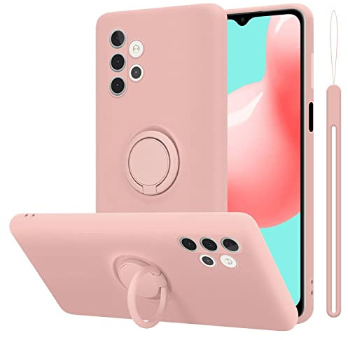 Cadorabo Hülle kompatibel mit Samsung Galaxy A32 5G Schutzhülle TPU Silikon Case Liquid Design mit Ring Slim Kratzfest Liquidsilikon Microfaser Case Hülle für Galaxy A32 5G in Rosa
