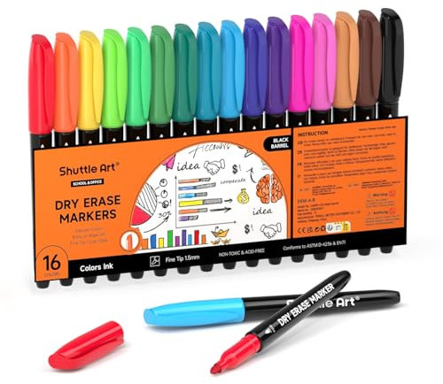 Shuttle Art Whiteboard Stifte, 16 Farben Whiteboard Stifte Set, Whiteboard Marker Set mit feiner Spitze, abwischbar, schnelltrocknend, für Schreiben auf Whiteboards, Spiegel, Kalender, Schreibtafel