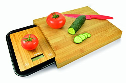 Jocca - Planche à découper en Bambou avec Plateau + Balance de cuisine écran LCD SE0170