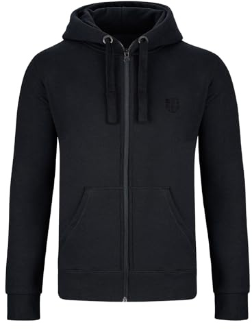 Gennadi Hoppe sweatjacka herr huvjacka herr hoodie herr med huva – mjukt material, ribbade manschetter, bomull, smartphone-väska – snygg och bekväm fritidsjacka, Svart (Black), XL