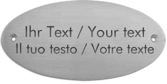 Placa para puerta de acero inoxidable personalizable con grabado – 130 x 61 mm – ovalada – superficie cepillada – Placa para el nombre con texto propio