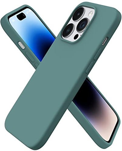 ORNARTO Compatible with iPhone 14 Pro Case 6.1, Slim Liquid Silicone 3 Layers Full Covered Soft Gel Rubber Case Cover 6.1 inch-Pine Green