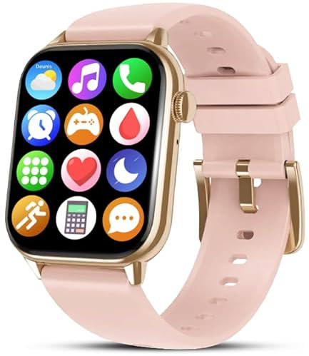 Deunis H6 Smartwatch 1,90 Zoll mit Telefonfunktion für Damen Herren kompatibel mit Android iOS, Schlafmonitor HD06 Schrittzähler Fitness Tracker, Fitnessuhr, Sportuhr, Armbanduhr…(Rosa Gold)
