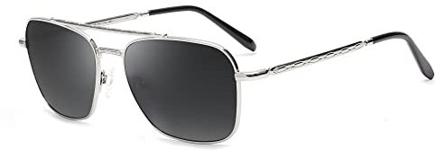 JIM HALO Retro Quadratische Pilot Sonnenbrille Premium Glas Linse Flache Metall Brillen Männer Frauen Silber/Grau