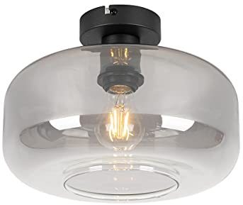 Qazqa - Art Deco Art Deco Deckenlampe schwarz mit Rauchglas - Bizle I Wohnzimmer I Schlafzimmer - Rund - LED geeignet E27
